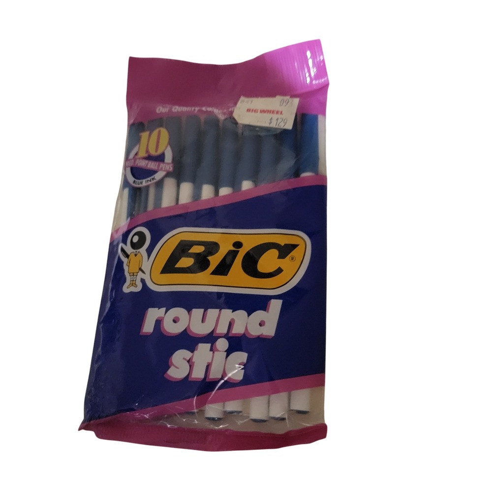 BIC Round Stic Ballpoint Pens 10 Pack Blue NEW Vintage 1991 Office Supplies USA - Picture 1 of 2
